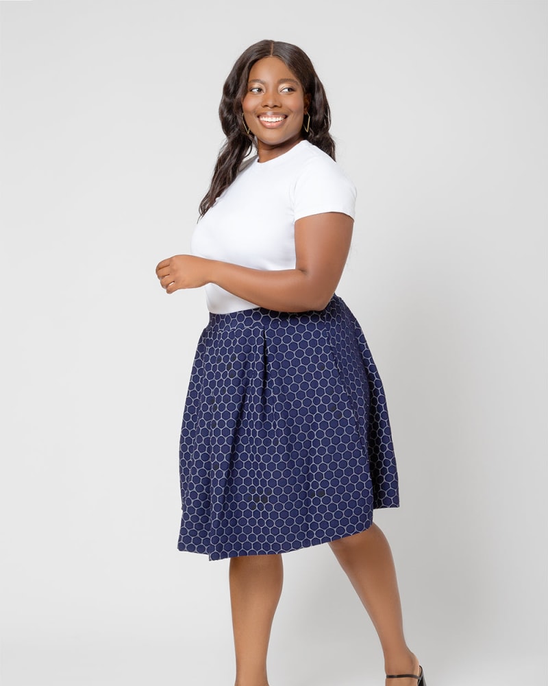 Plus Size Marina Pleated Skirt | Classic Navy Luxe Jacquard